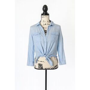Jennyfer Blue Tie Front Button Down Shirt Women’s Size Small